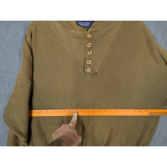 Lands End Sweater Men XL Brown Henley Shawl 90s Pullover USA - Picture 9 of 11